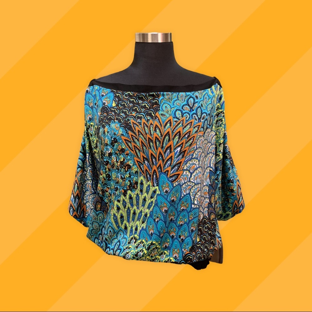 Hypnotized Open Shoulder and Sleeve Blouse Tapered Elastic Waist